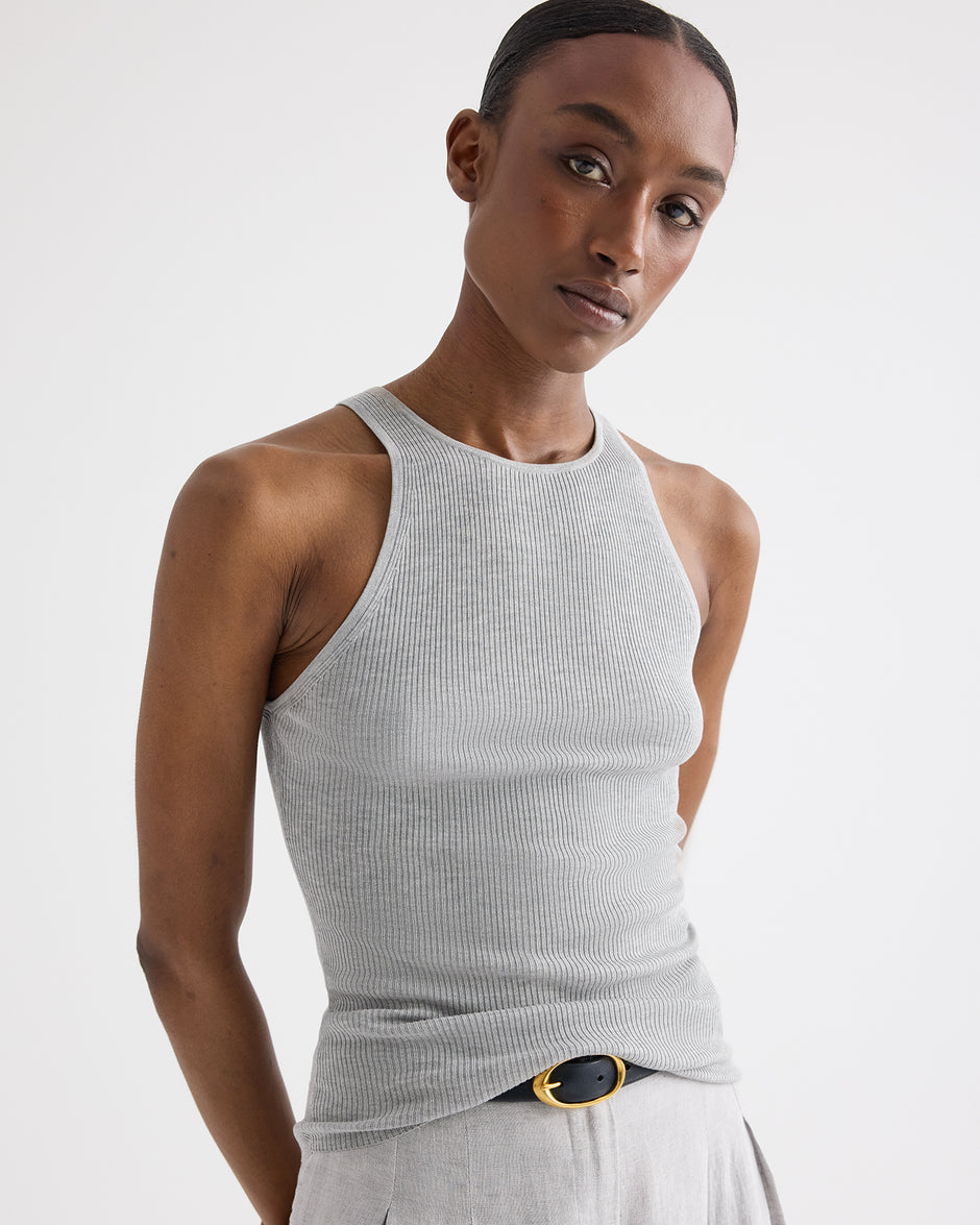 TWP Light heather grey Harbor Tank in Viscose Silk view 2