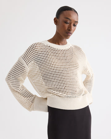TWP Ivory L Open Stitch Pullover Sweater in Kashy Silk Blend Rope view 1
