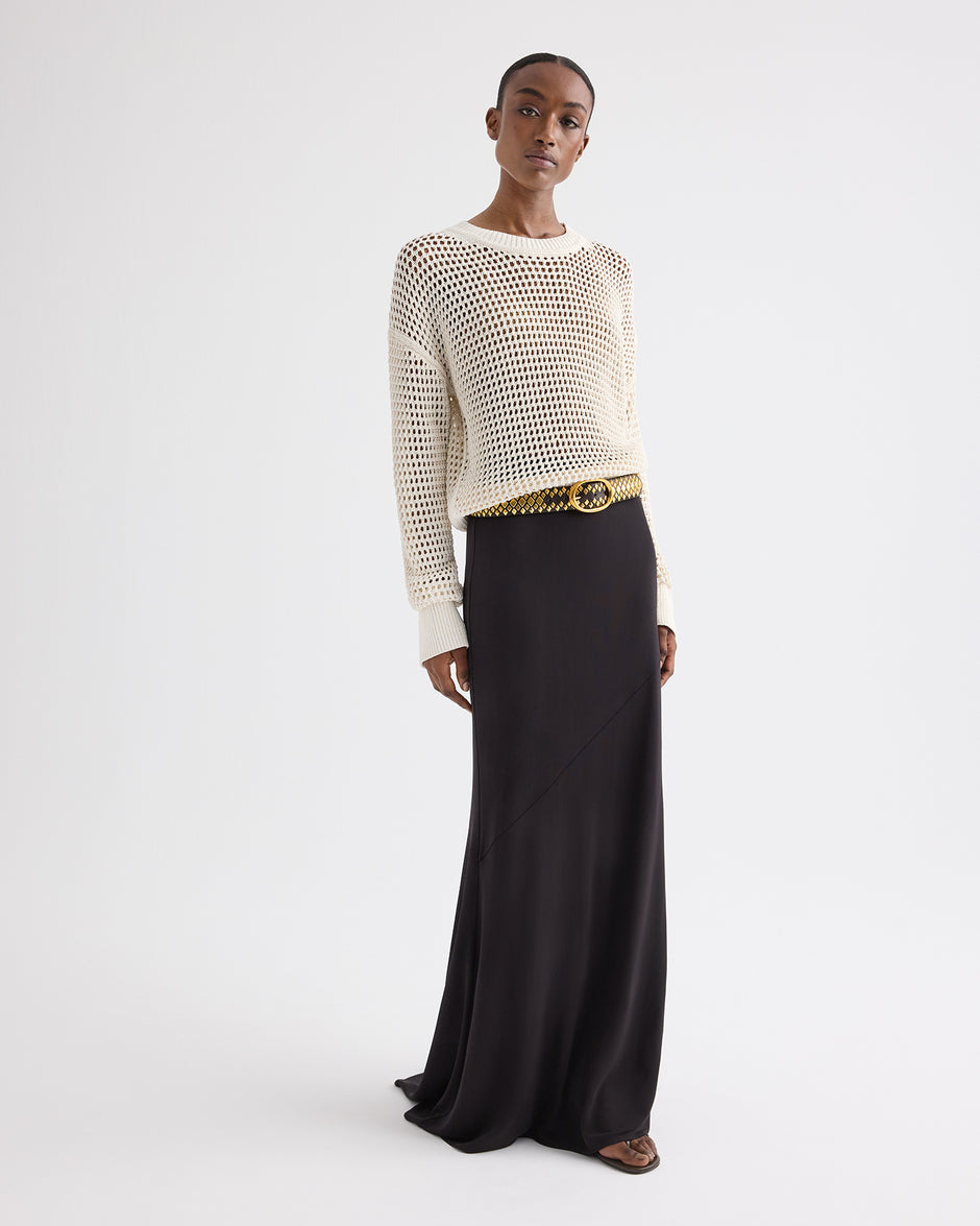 TWP Ivory L Open Stitch Pullover Sweater in Kashy Silk Blend Rope view 3
