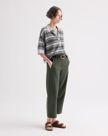 TWP Moss / night sky / light heather grey SS Polo Sweater with Stripes in Italian Cashmere view 3