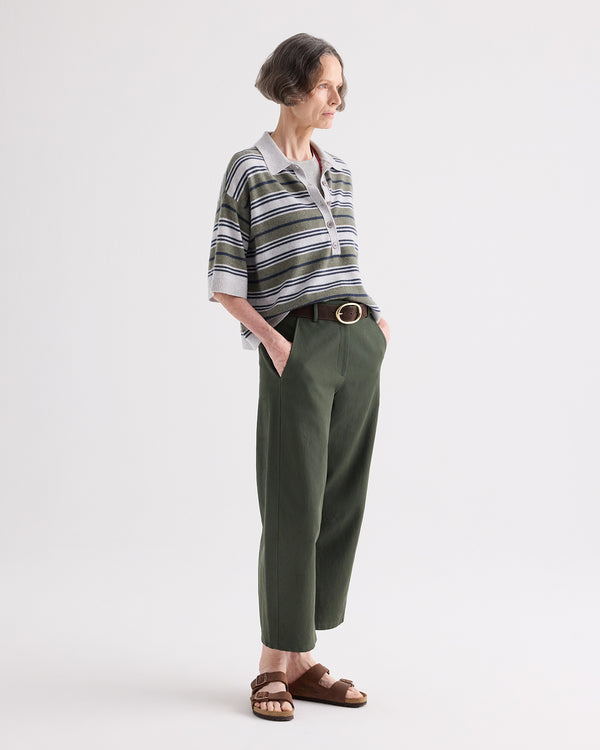 TWP Moss / night sky / light heather grey SS Polo Sweater with Stripes in Italian Cashmere view 3