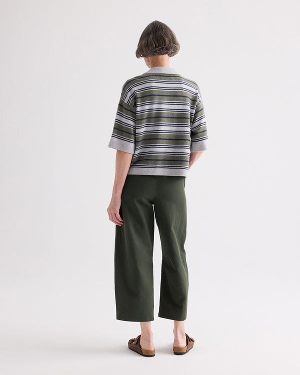 TWP Moss / night sky / light heather grey SS Polo Sweater with Stripes in Italian Cashmere view 4