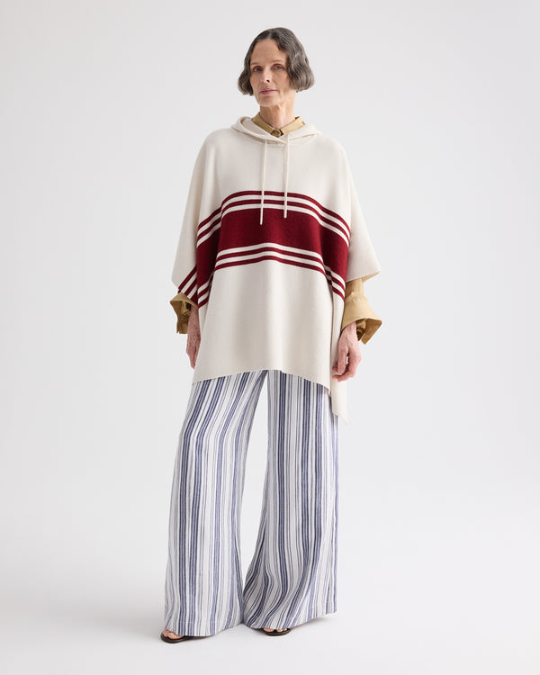 TWP Ivory / karanada red Hooded Poncho in Cashmere view 3