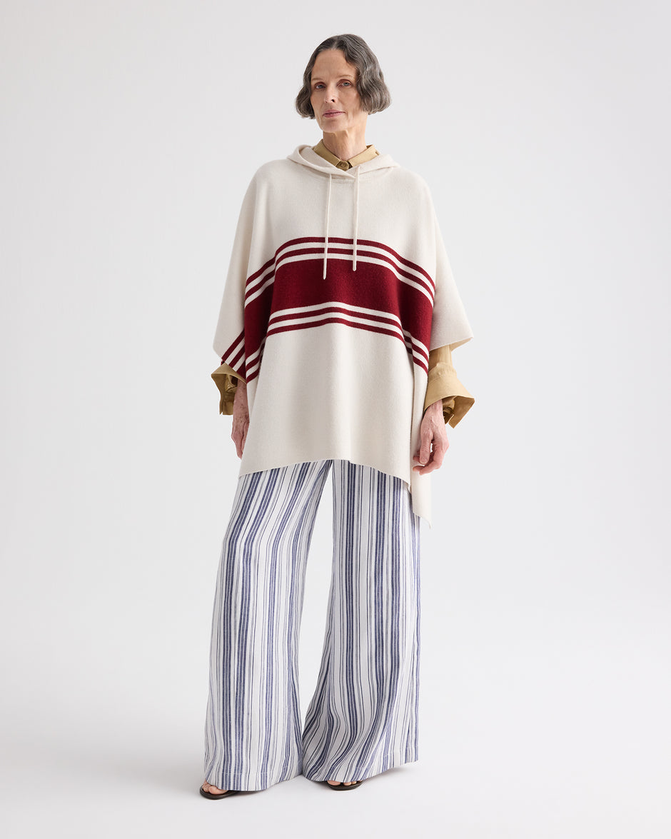 TWP Ivory / karanada red Hooded Poncho in Cashmere view 3