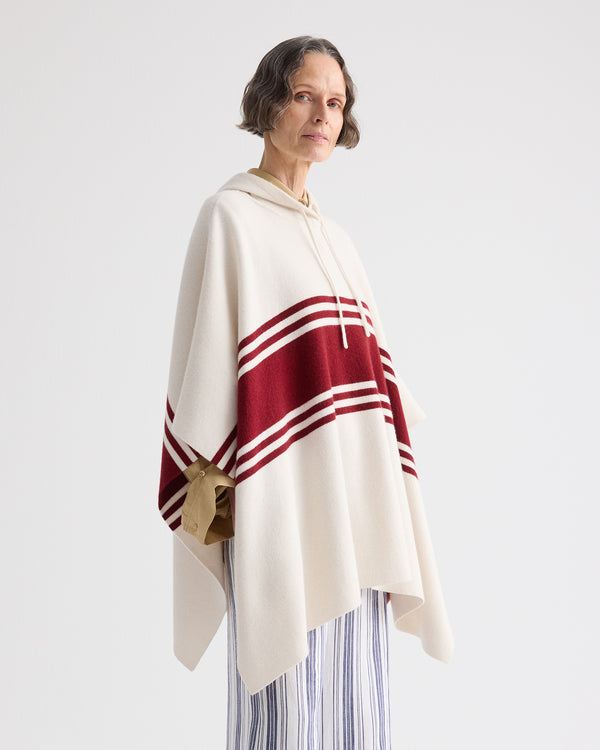 TWP Ivory / karanada red Hooded Poncho in Cashmere view 4