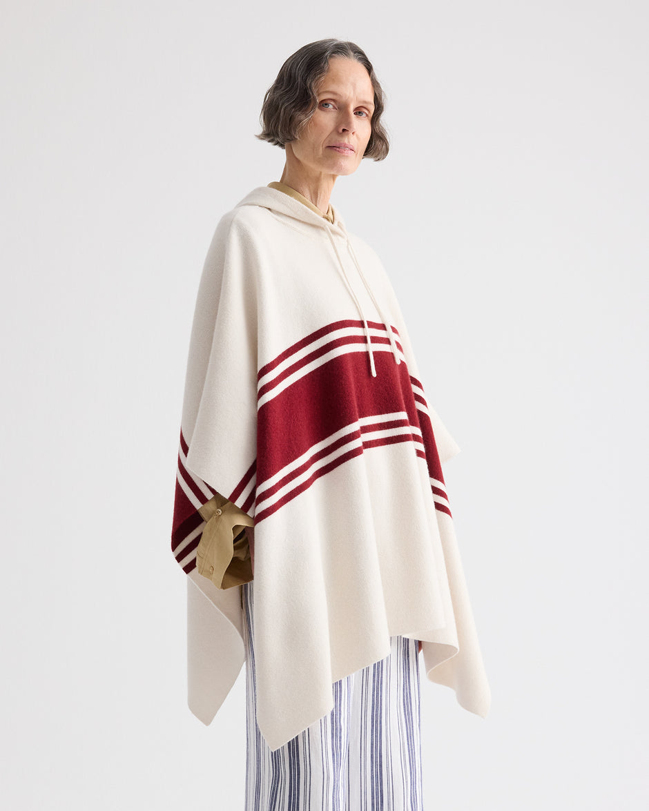 TWP Ivory / karanada red Hooded Poncho in Cashmere view 4