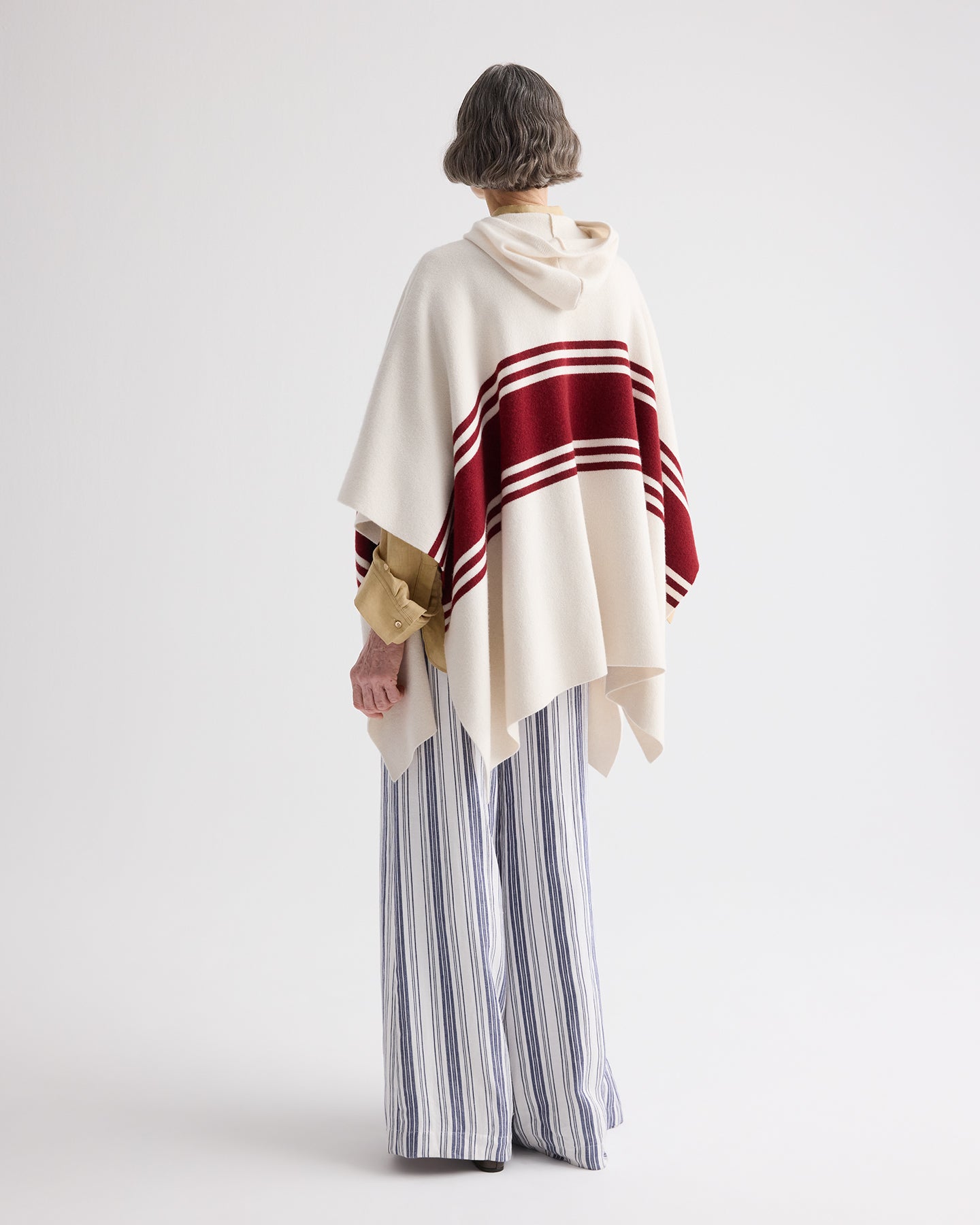 TWP Ivory / karanada red Hooded Poncho in Cashmere view 5