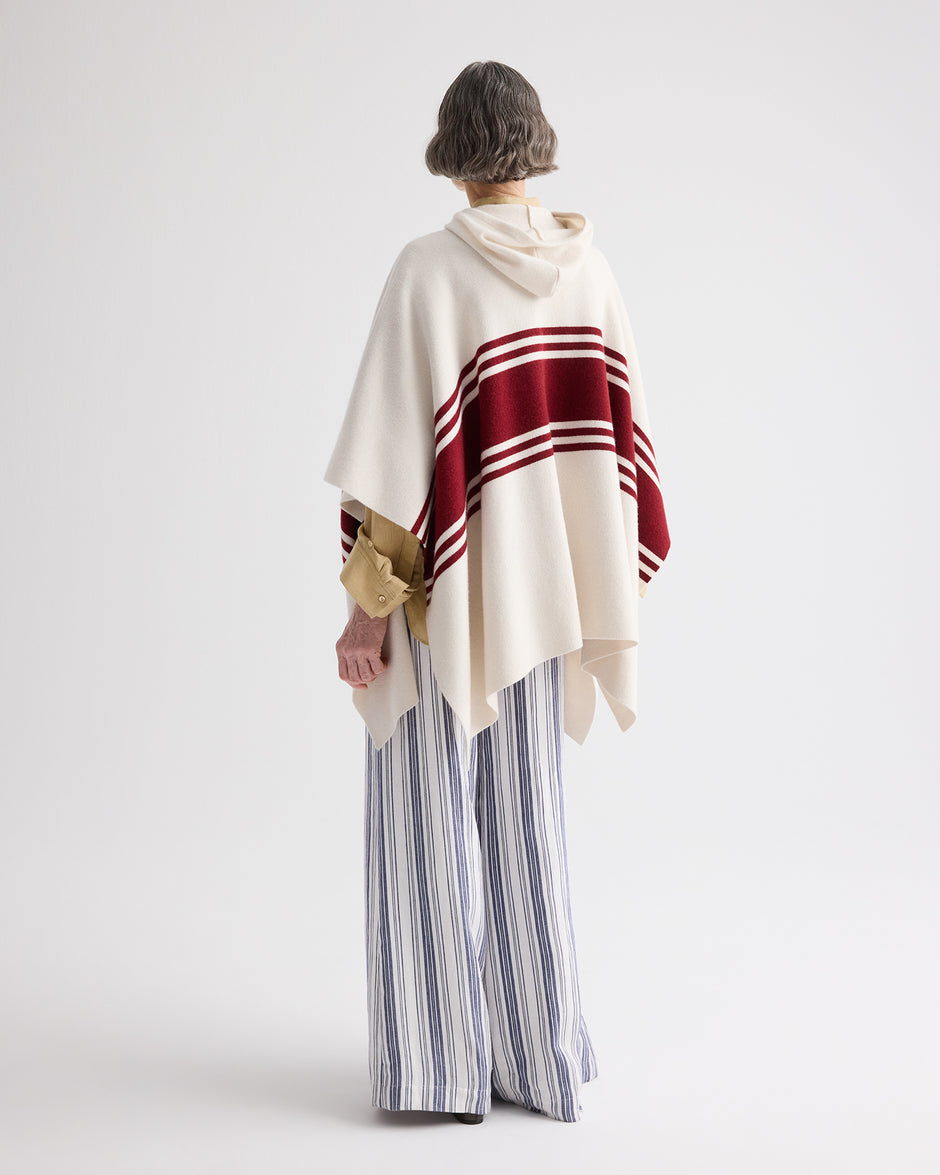 TWP Ivory / karanada red Hooded Poncho in Cashmere view 5
