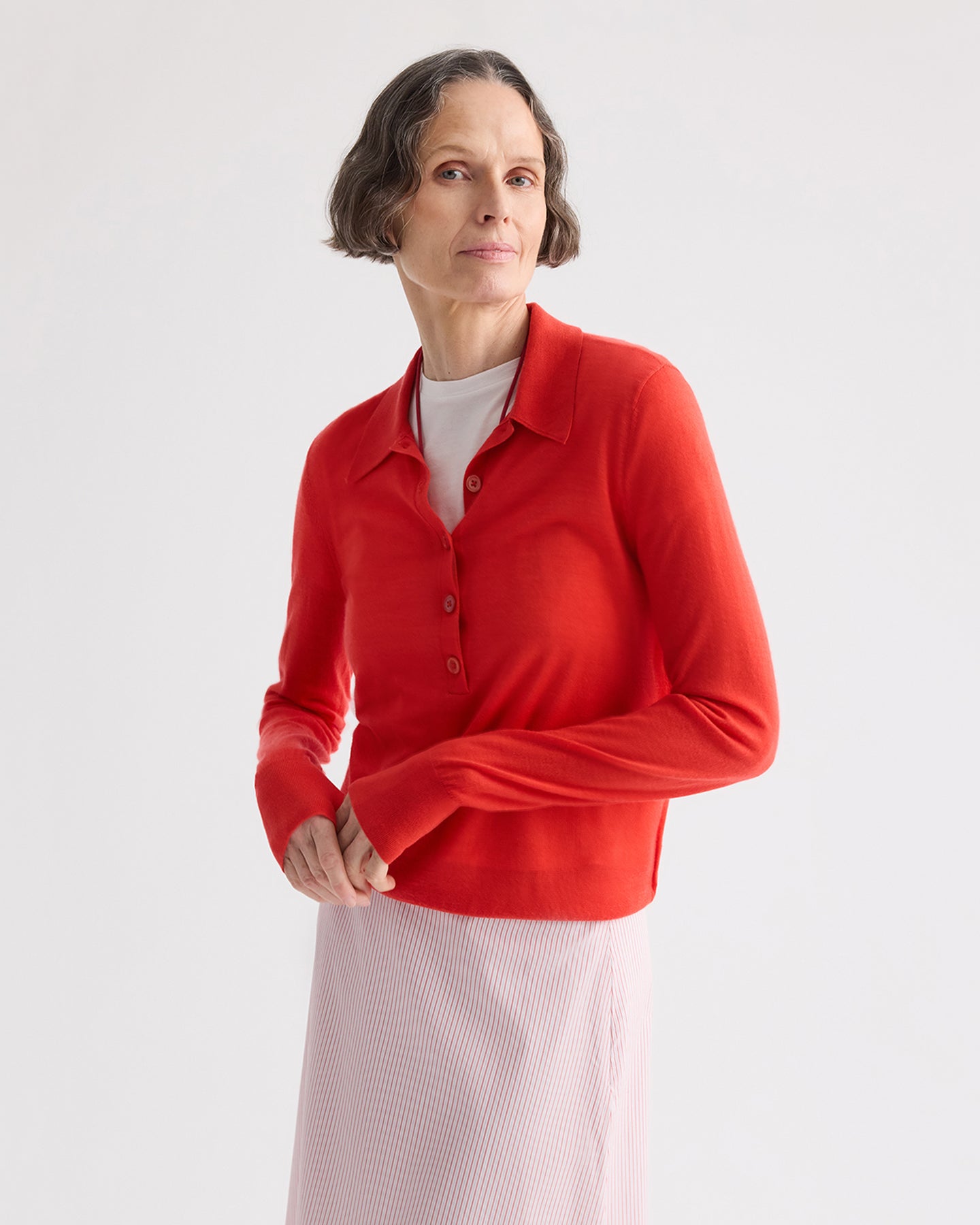TWP Bitter red Uma Henley Sweater in Cashmere view 1