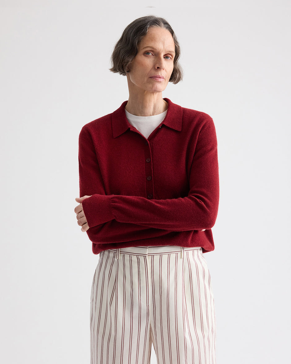 TWP Karanda red Uma Henley Sweater in Cashmere view 1