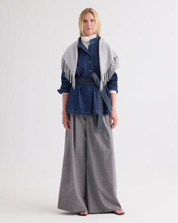 TWP Light heather grey Fringe Triangle Scarf in Italian Cashmere view 2