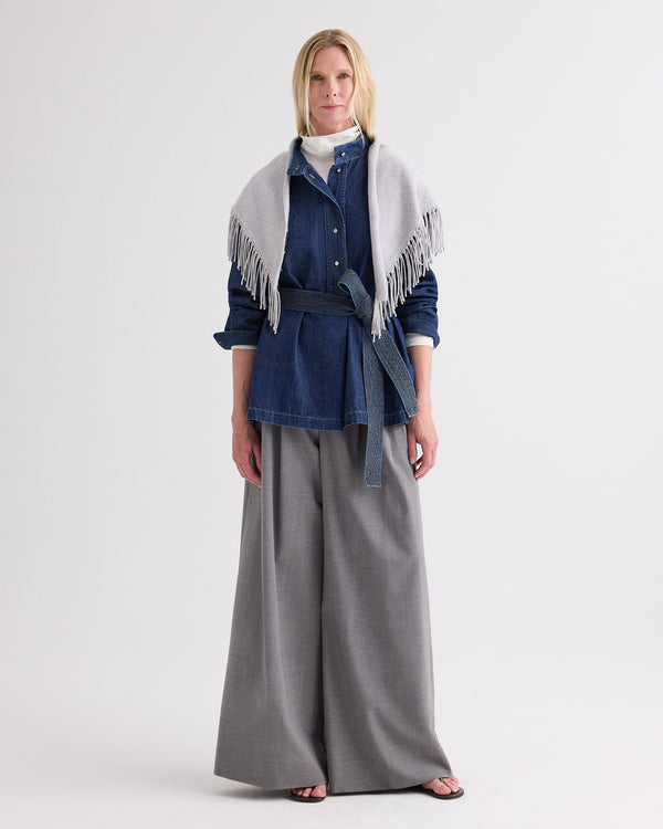 TWP Light heather grey Fringe Triangle Scarf in Italian Cashmere view 1