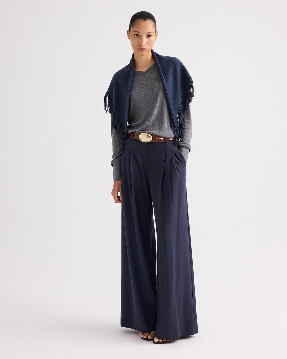 TWP Blue nights Fringe Triangle Scarf in Italian Cashmere view 1