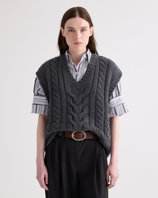 TWP Charcoal grey Pops Vest in Italian Cashmere view 1