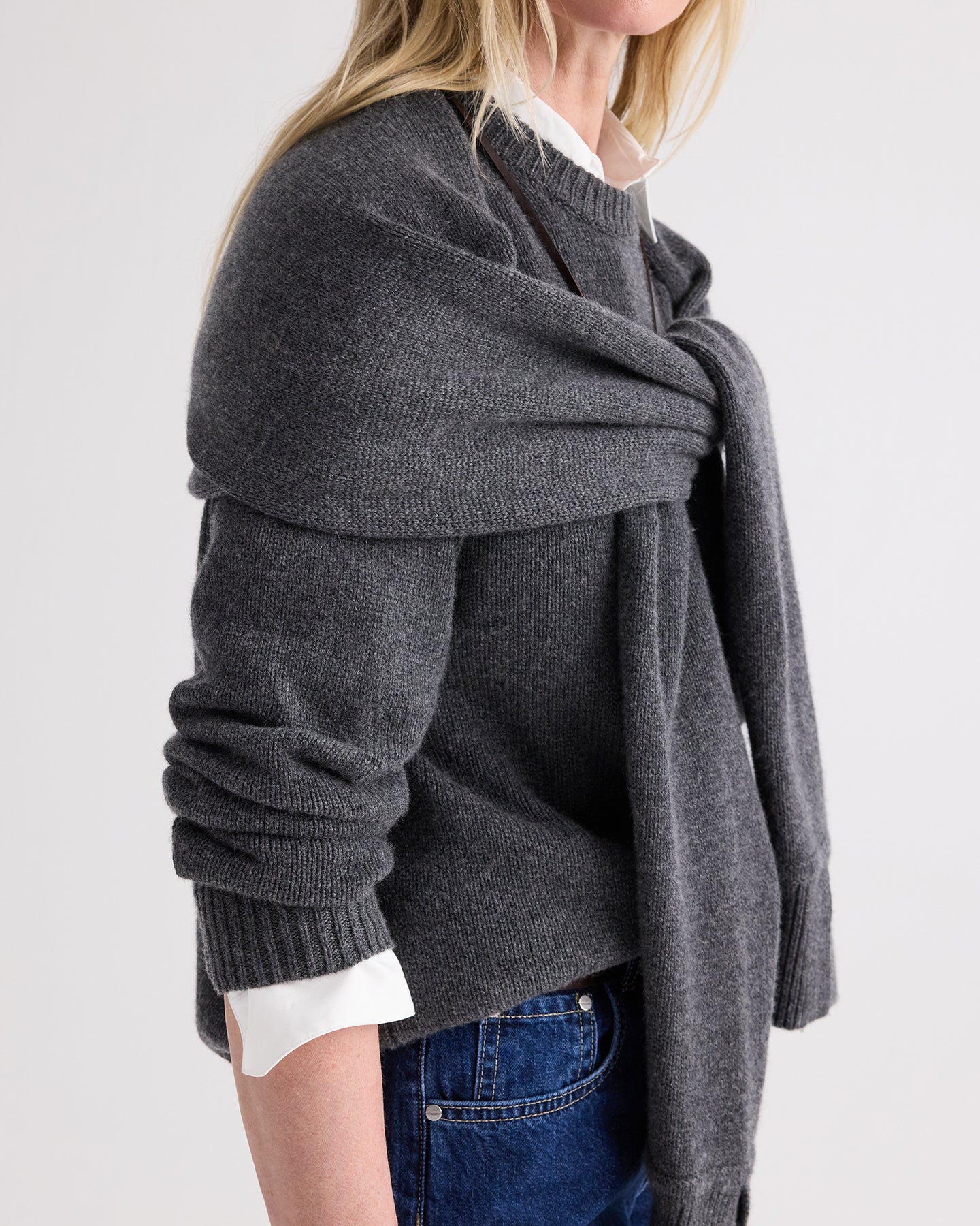 TWP Charcoal grey SHRUG CREWNECK - CHARCOAL GREY view 3
