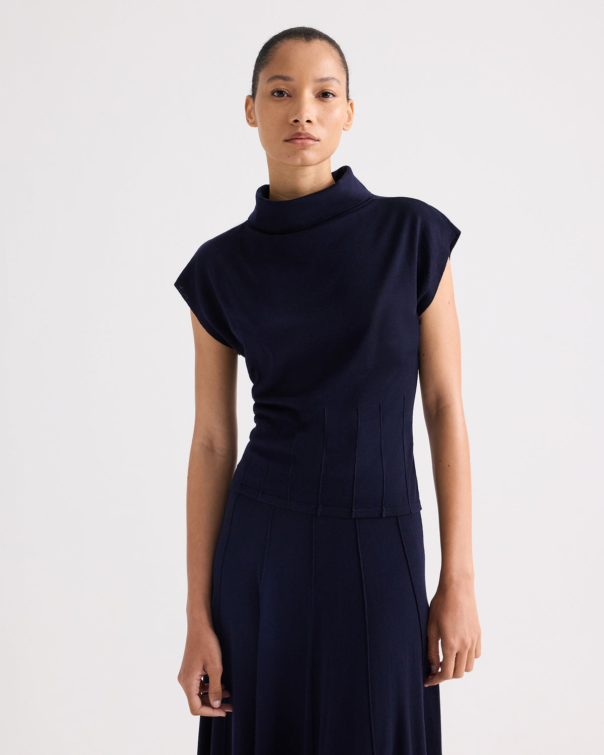 TWP Blue nights Funnel Neck Sleeveless Top in Merino Wool view 2