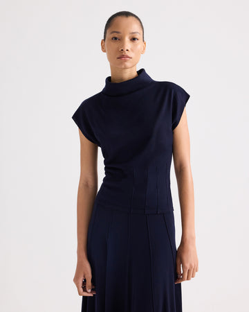 TWP Blue nights Funnel Neck Sleeveless Top in Merino Wool view 2