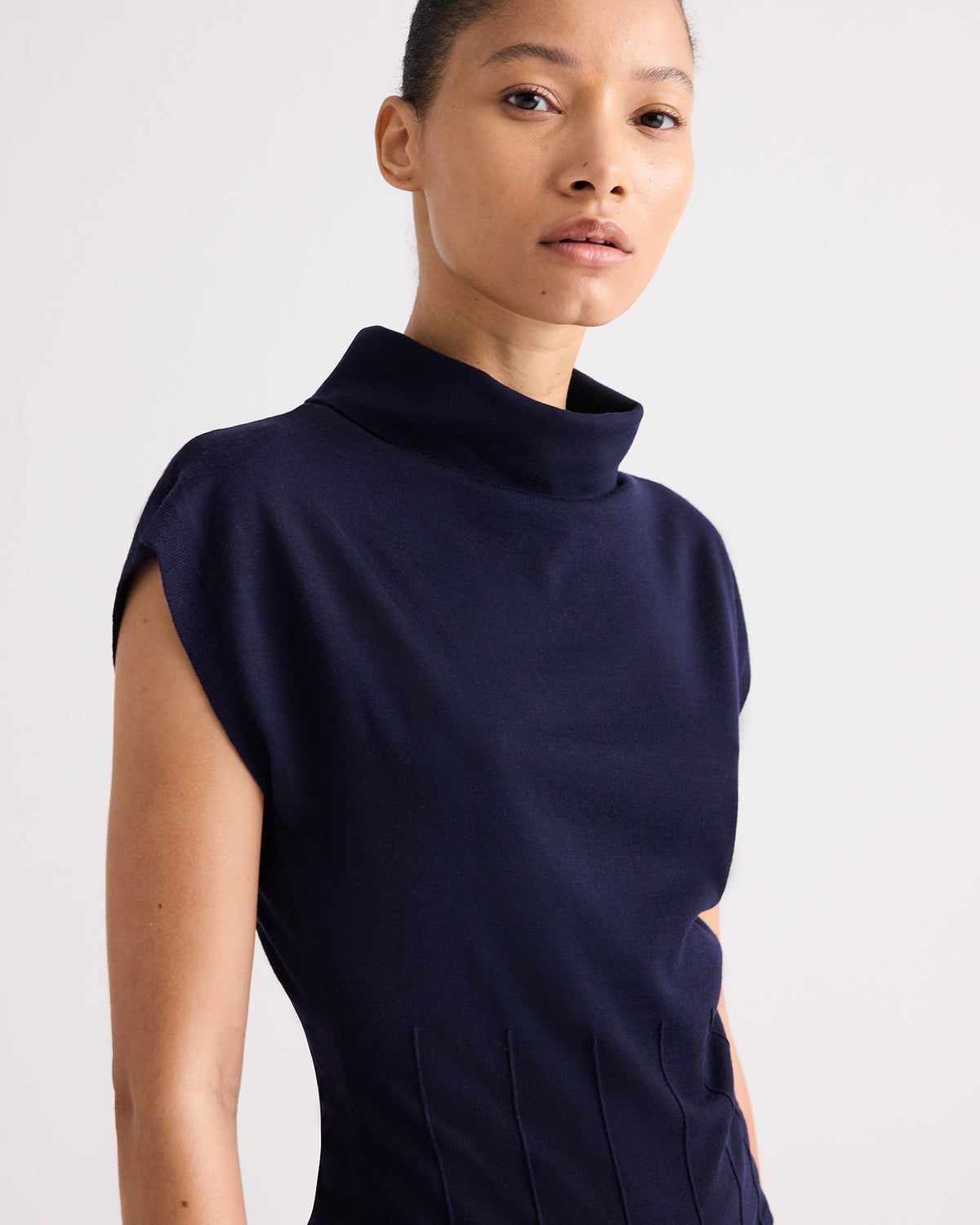 TWP Blue nights Funnel Neck Sleeveless Top in Merino Wool view 1