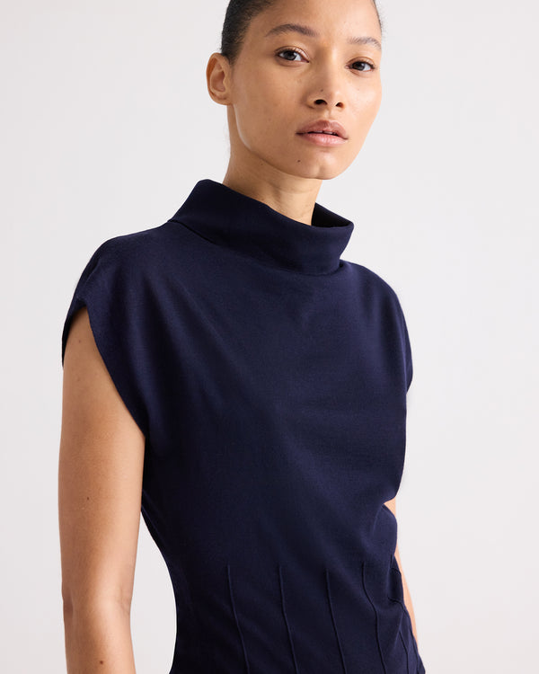 TWP Blue nights Funnel Neck Sleeveless Top in Merino Wool view 1