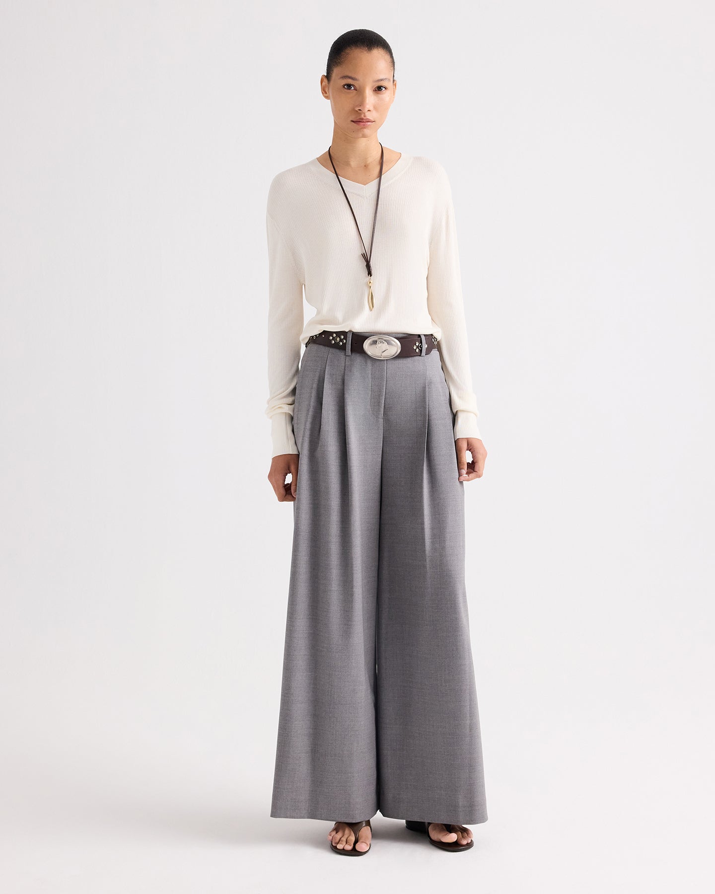 TWP Ivory Second Skin V Sweater in Viscose Silk view 1