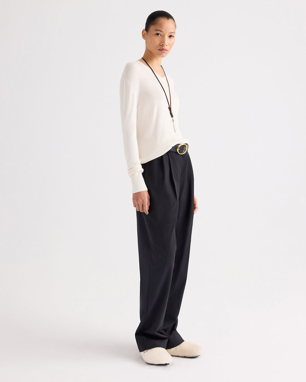 TWP Ivory Second Skin V Sweater in Viscose Silk view 4