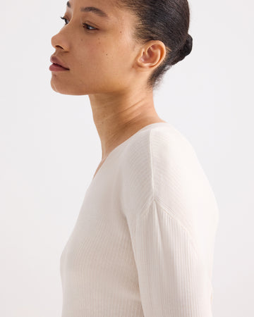 TWP Ivory Second Skin V Sweater in Viscose Silk view 3