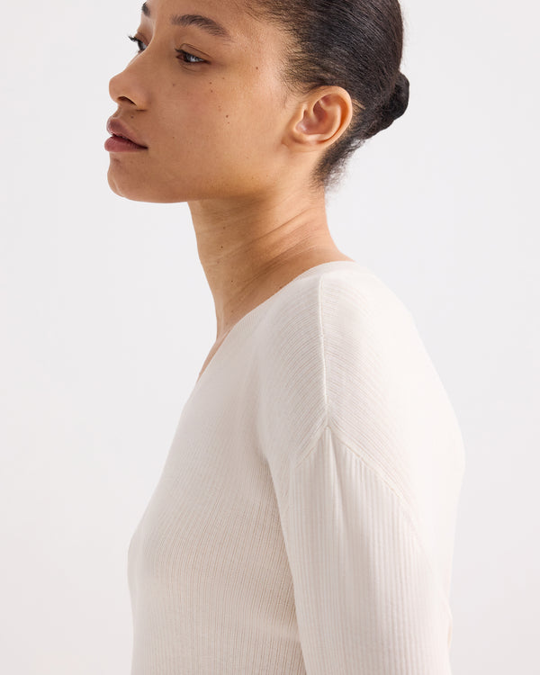 TWP Ivory Second Skin V Sweater in Viscose Silk view 3