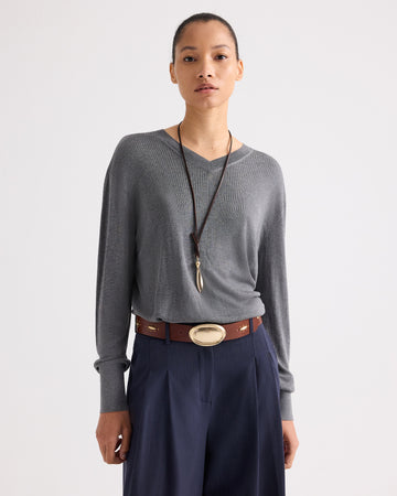 TWP Pewter Second Skin V Sweater in Viscose Silk view 1