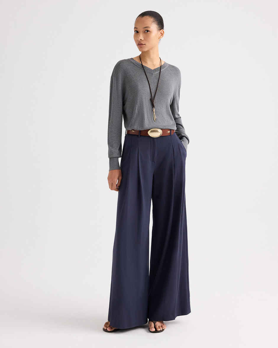 TWP Pewter Second Skin V Sweater in Viscose Silk view 2