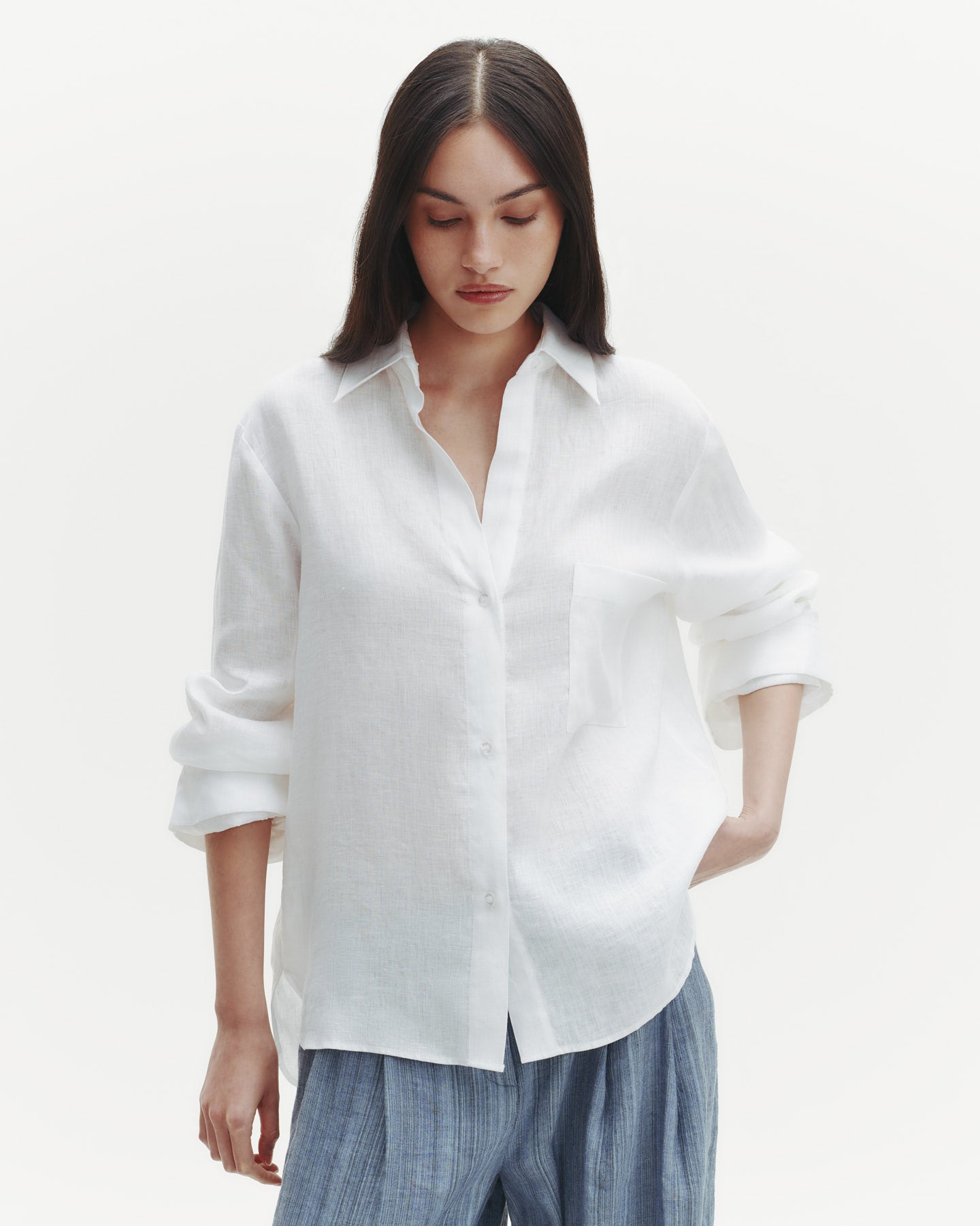 TWP White The Next Morning Shirt in Delave Linen view 2