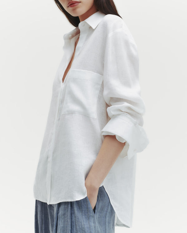 TWP White The Next Morning Shirt in Delave Linen view 3