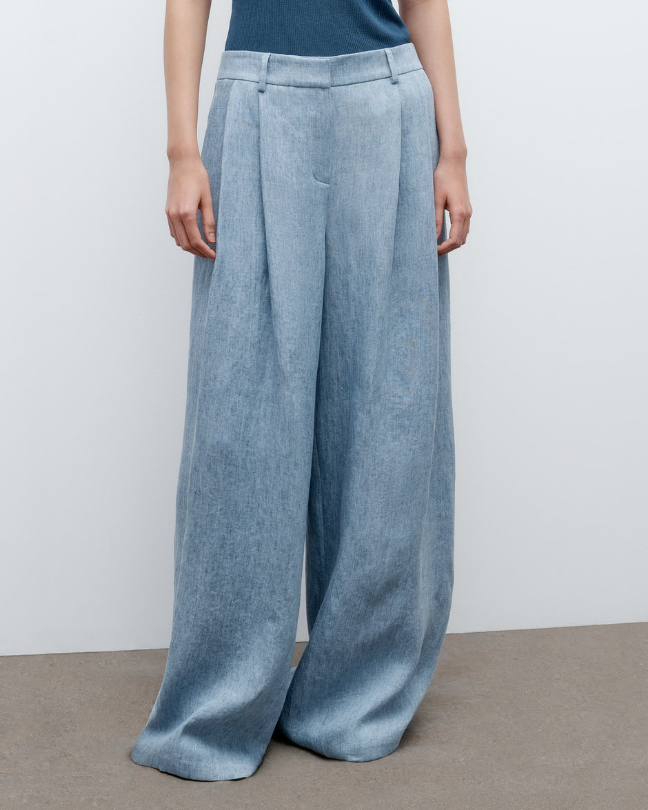 TWP Light indigo Next Didi Pant in Lightweight Washed Hemp Denim view 1