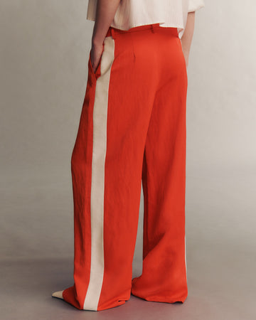 TWP Cherry tomato / bone Sullivan Pant with Tux in Coated Viscose Linen view 4