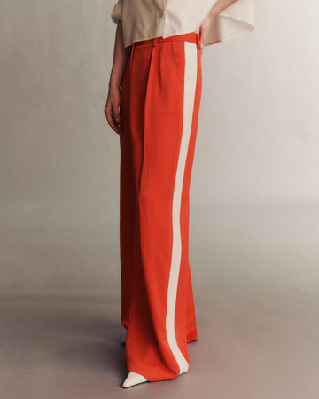 TWP Cherry tomato / bone Sullivan Pant with Tux in Coated Viscose Linen view 6