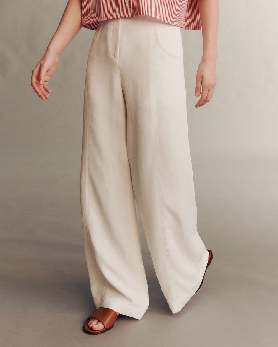TWP White Demie Pant in Coated Viscose Linen view 1