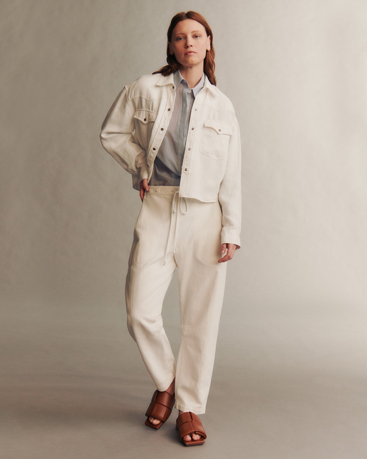 TWP White Cropped OG Shirt in Japanese Denim view 2