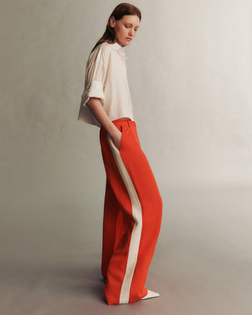 TWP Cherry tomato / bone Sullivan Pant with Tux in Coated Viscose Linen view 2