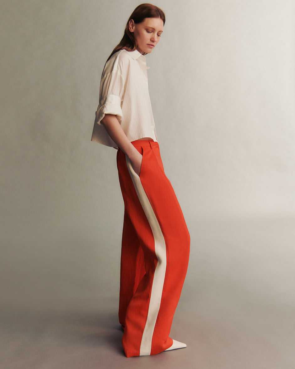 TWP Cherry tomato / bone Sullivan Pant with Tux in Coated Viscose Linen view 1