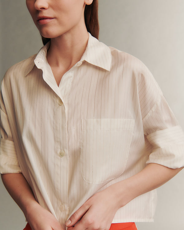 TWP White / gold Next Ex Shirt in Silk Metallic Pinstripe view 3