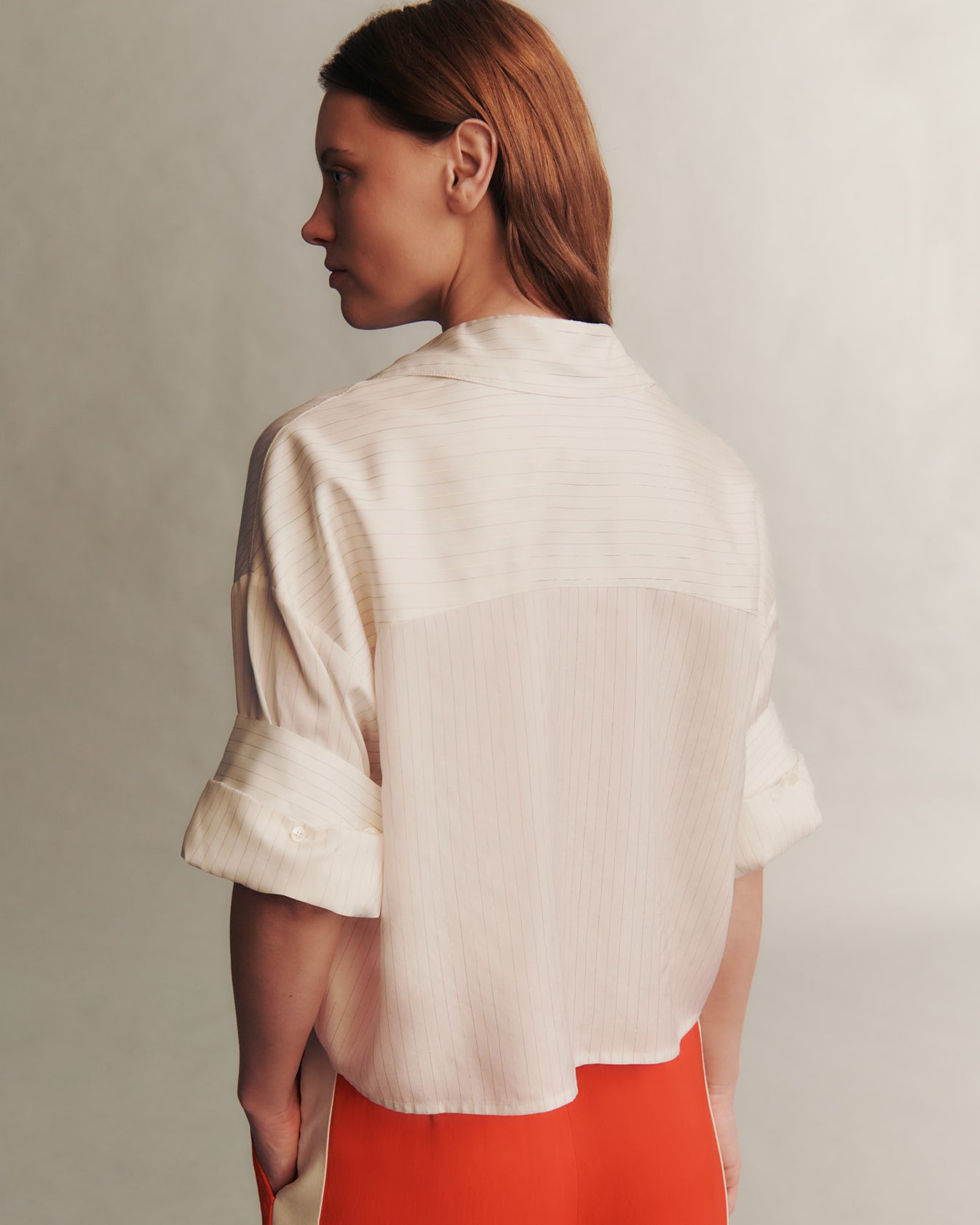 TWP White / gold Next Ex Shirt in Silk Metallic Pinstripe view 4