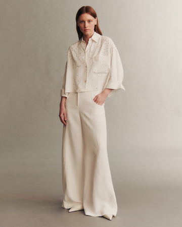 TWP White Soon To Be Ex Shirt With Crystal Trickle in Coated Viscose Linen view 6