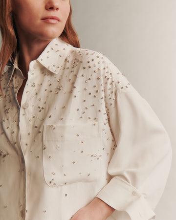 TWP White Soon To Be Ex Shirt With Crystal Trickle in Coated Viscose Linen view 3