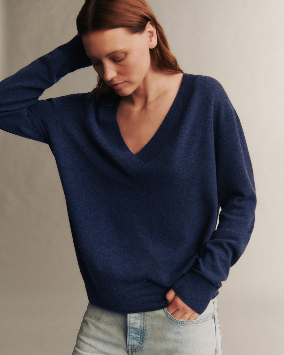 TWP Indigo Deep V Sweater in Cashmere view 1