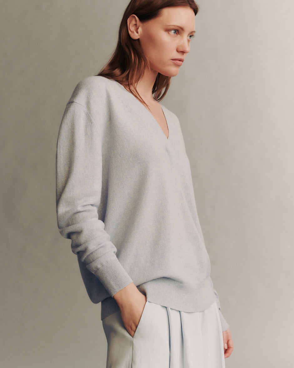 TWP Ancient water Deep V Sweater in Cashmere view 4
