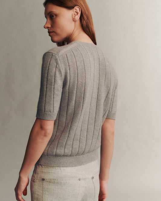 TWP Medium heather grey Audrey Crew with Pointelle Detail in Cashmere view 6