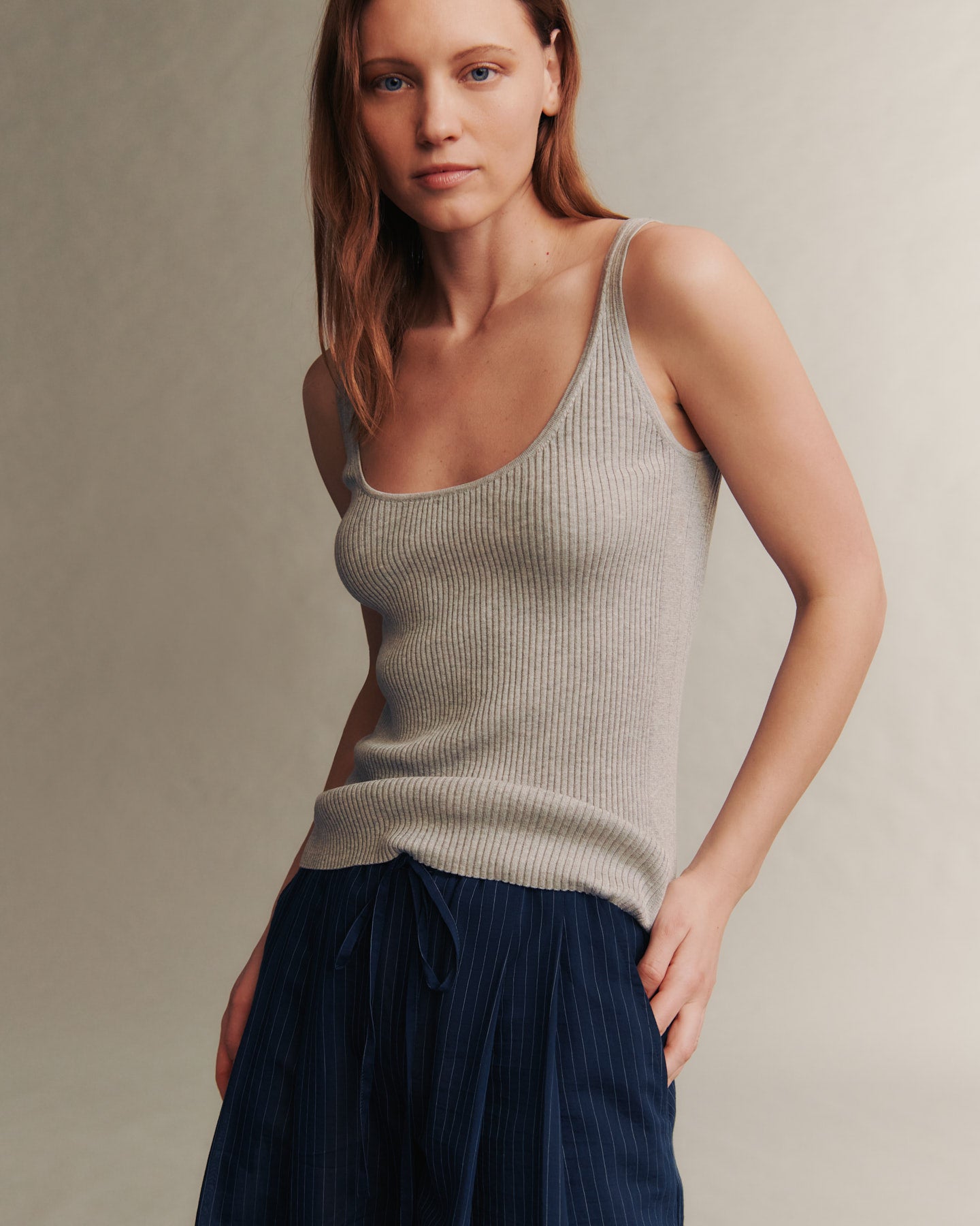 TWP Light heather grey Knit Tank in Cotton Silk view 2