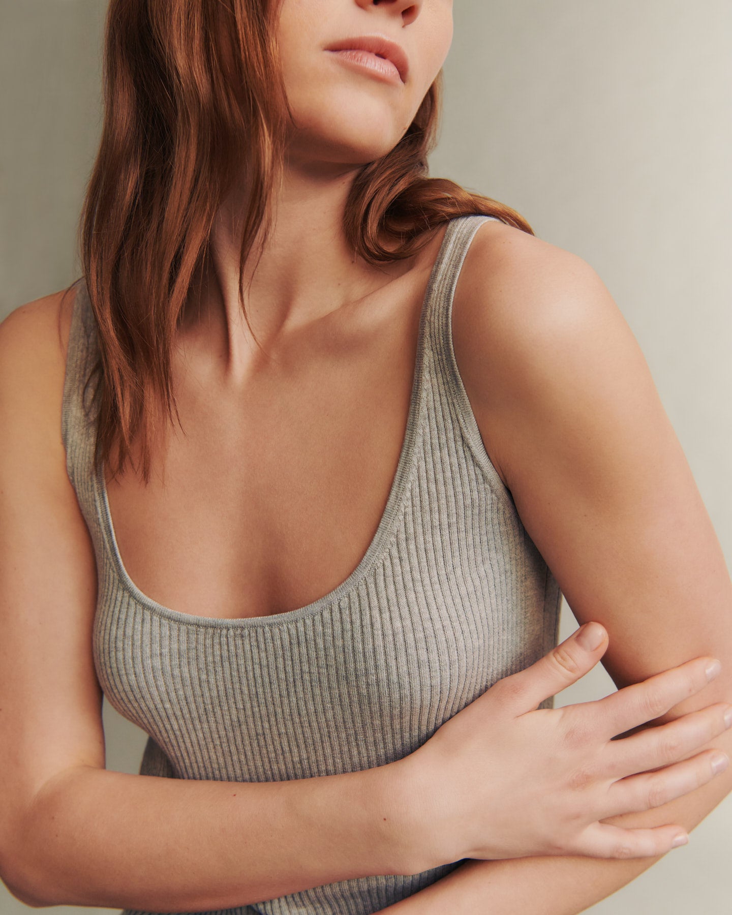 TWP Light heather grey Knit Tank in Cotton Silk view 1