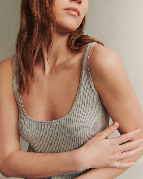 TWP Light heather grey Knit Tank in Cotton Silk view 1