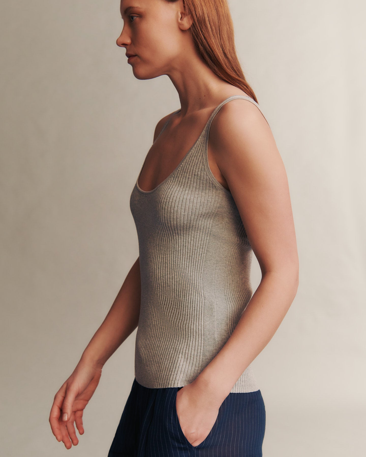 TWP Light heather grey Knit Tank in Cotton Silk view 3