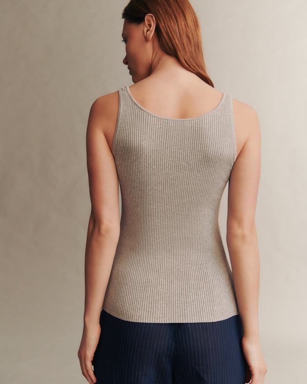 TWP Light heather grey Knit Tank in Cotton Silk view 4